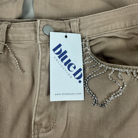 Blue B Womens Beige High-Waisted Flare Pants Rhinestone Fringe Pockets Size S - Picture 8 of 8